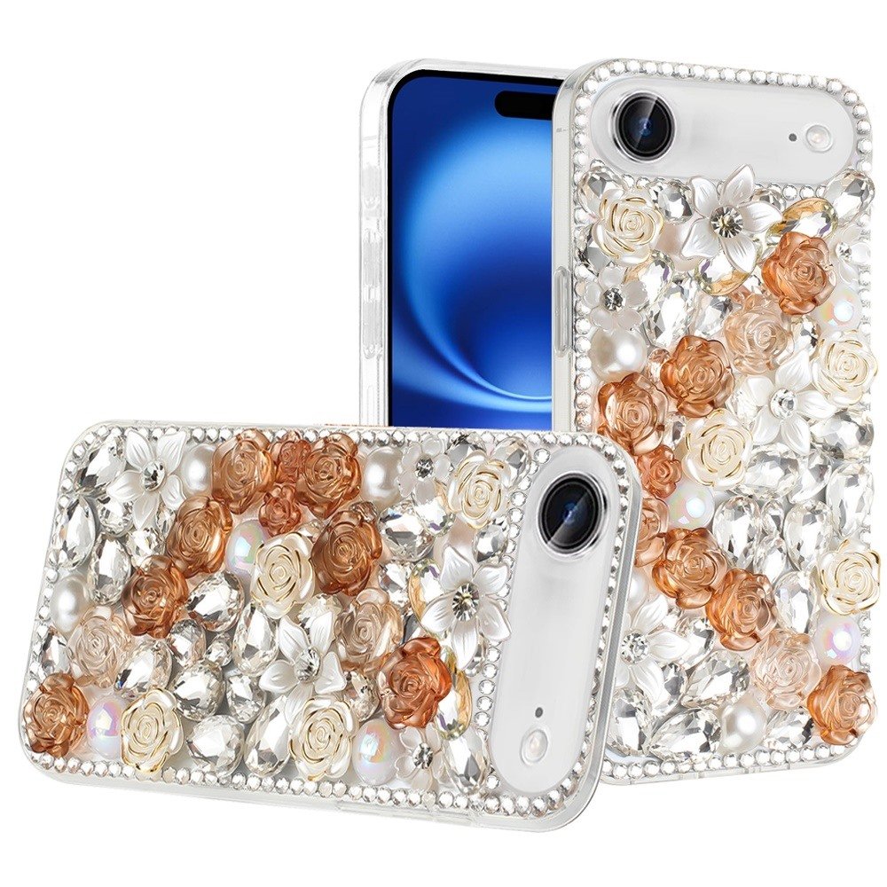 for iphone 17 air rose flower full diamond bling stones gold