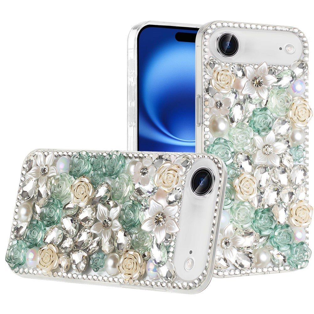 for iphone 17 air rose flower full diamond bling stones green