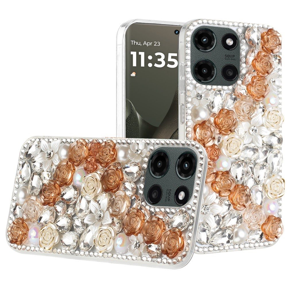 for motorola edge 2025 rose flower full diamond bling stones gold