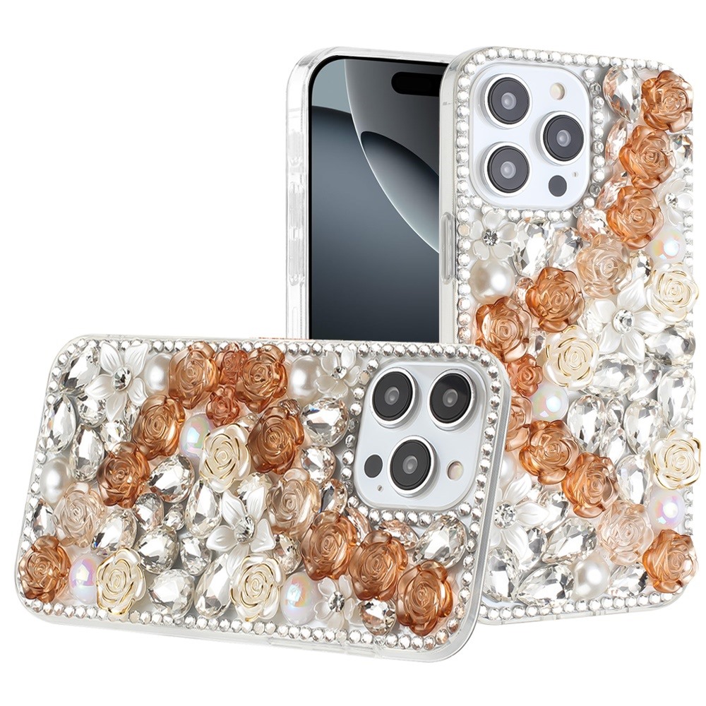 for iphone 16 pro max 6.9 inch rose flower full diamond bling stones gold