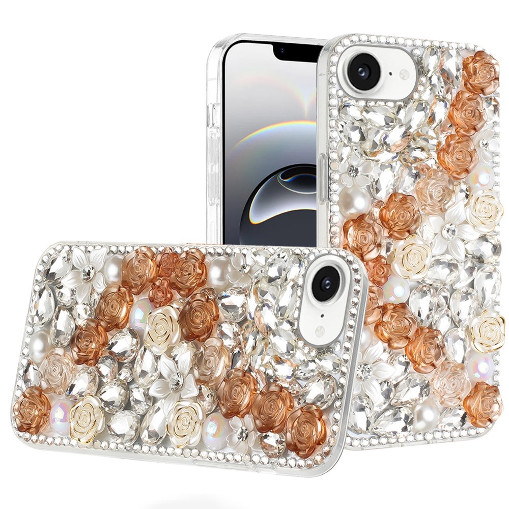 for iphone 17e / 16e / se4 rose flower full diamond bling stones gold