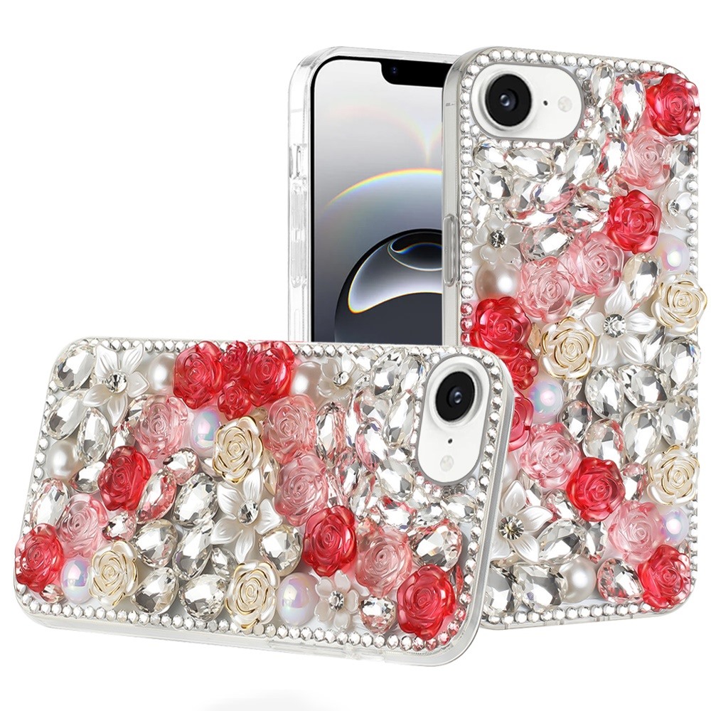 for iphone 17e / 16e / se4 rose flower full diamond bling stones red