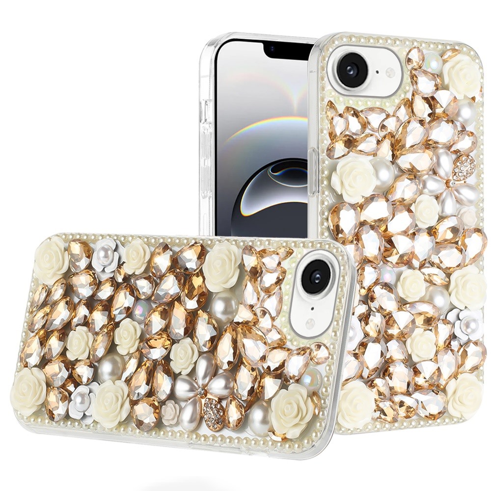 for iphone 17e / 16e / se4 rose flower full diamond bling stones yellow