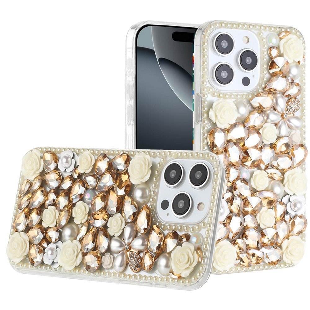 for iphone 16 pro 6.3 inch rose flower full diamond bling stones yellow