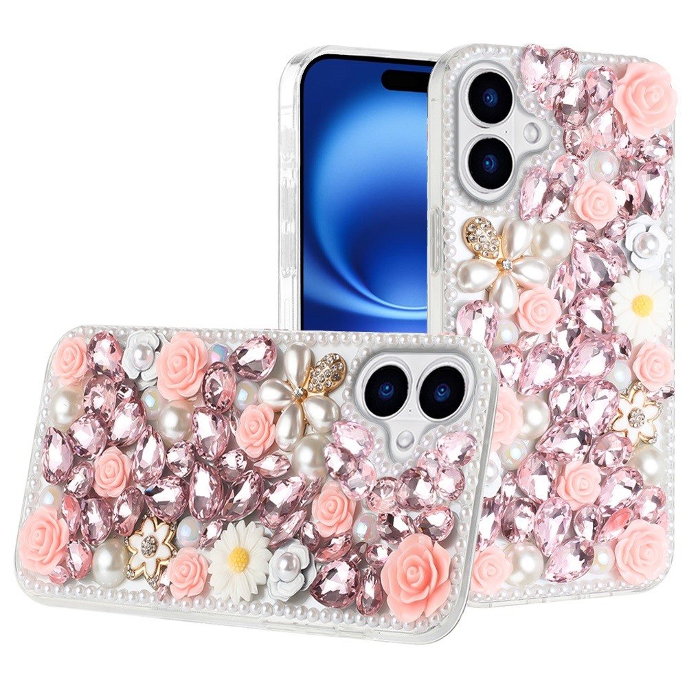 for iphone 17 rose flower full diamond bling stones pink