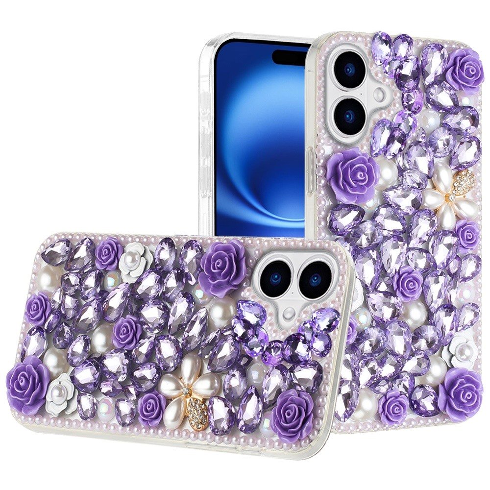 for iphone 17 rose flower full diamond bling stones purple