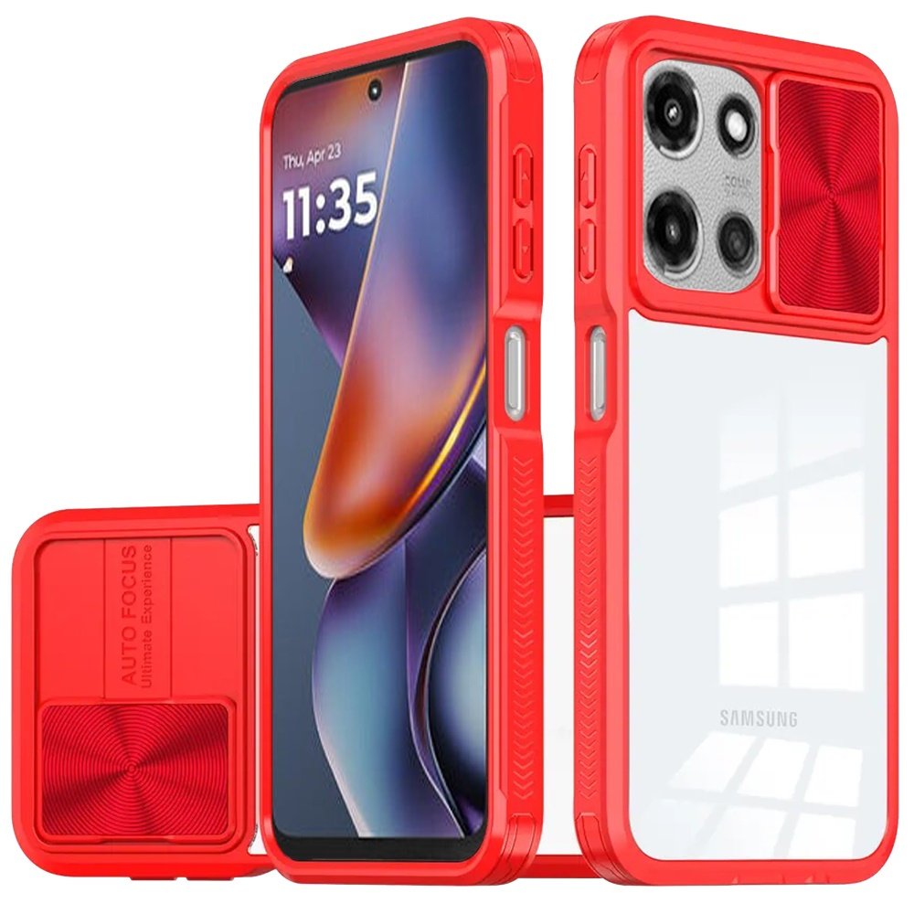 for moto g 5g 2025/2026 g play 2026 fusion transparent clear hybrid case cover red