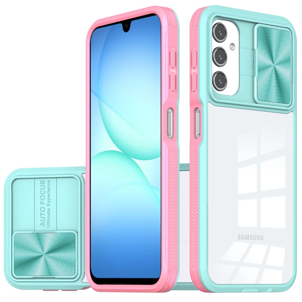 for samsung a17 5g fusion transparent clear hybrid case cover pink/blue