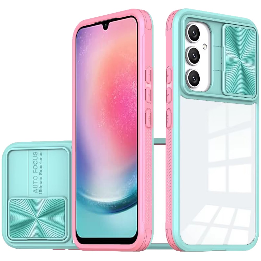 for samsung galaxy a26 fusion transparent clear hybrid case cover pink/blue