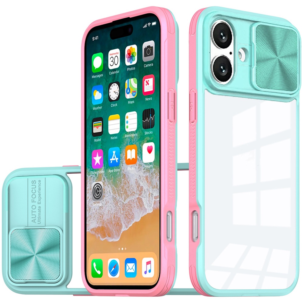 for iphone 16 plus 6.7 inch fusion transparent clear hybrid case cover pink/blue