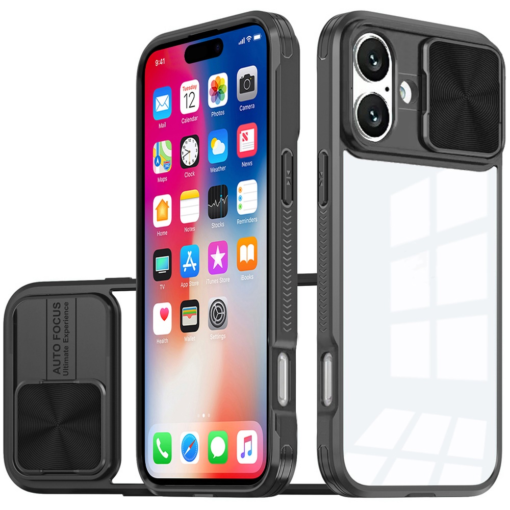 for iphone 16 6.1 inch fusion transparent clear hybrid case cover black