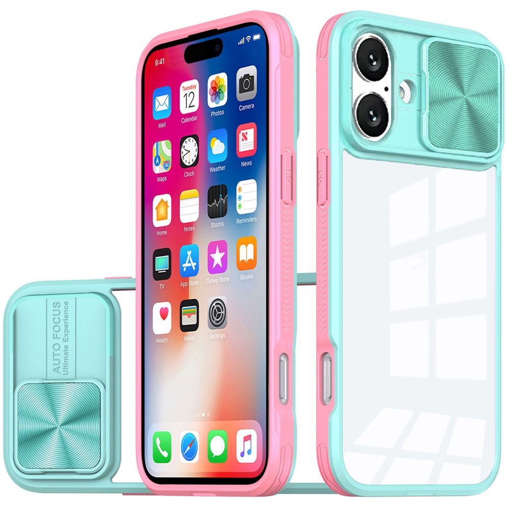 for iphone 16 6.1 inch fusion transparent clear hybrid case cover pink/blue