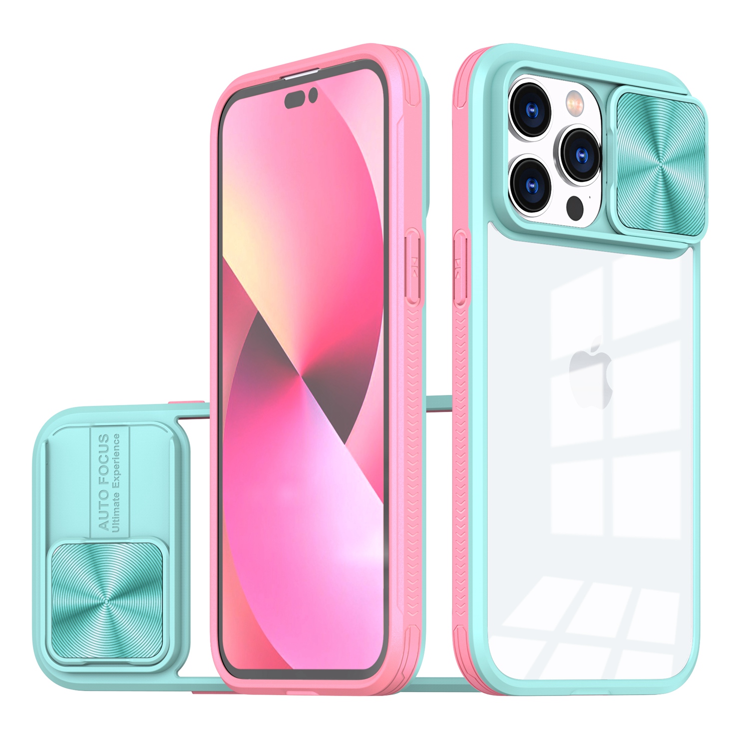 for apple iphone 14 pro max 6.7" fusion transparent clear hybrid case cover pink/blue