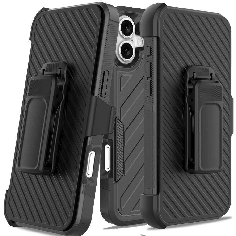 for iphone 16 plus 6.7 inch noble lined shockproof dual layer hybrid black/black