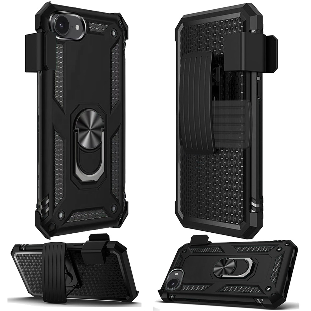 for iphone 17e / 16e / se4 holster magnetic ringstand clip cover case black