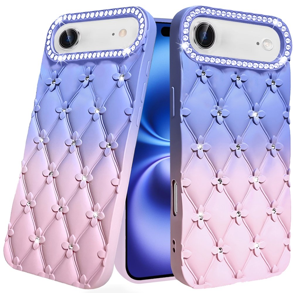 for iphone 17 air floral joy glitter shimmer leather feel thick tpu case light blue/light pink