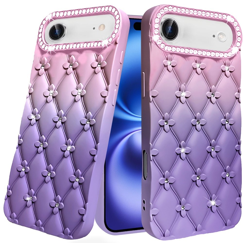 for iphone 17 air floral joy glitter shimmer leather feel thick tpu case light pink/light purple