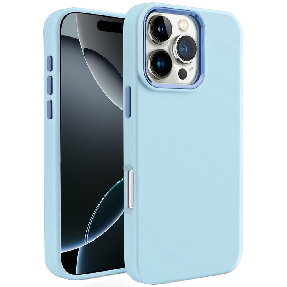 for iphone 16 pro 6.3 inch premium liquid silicone with metal buttons and camera edges case cover light blue