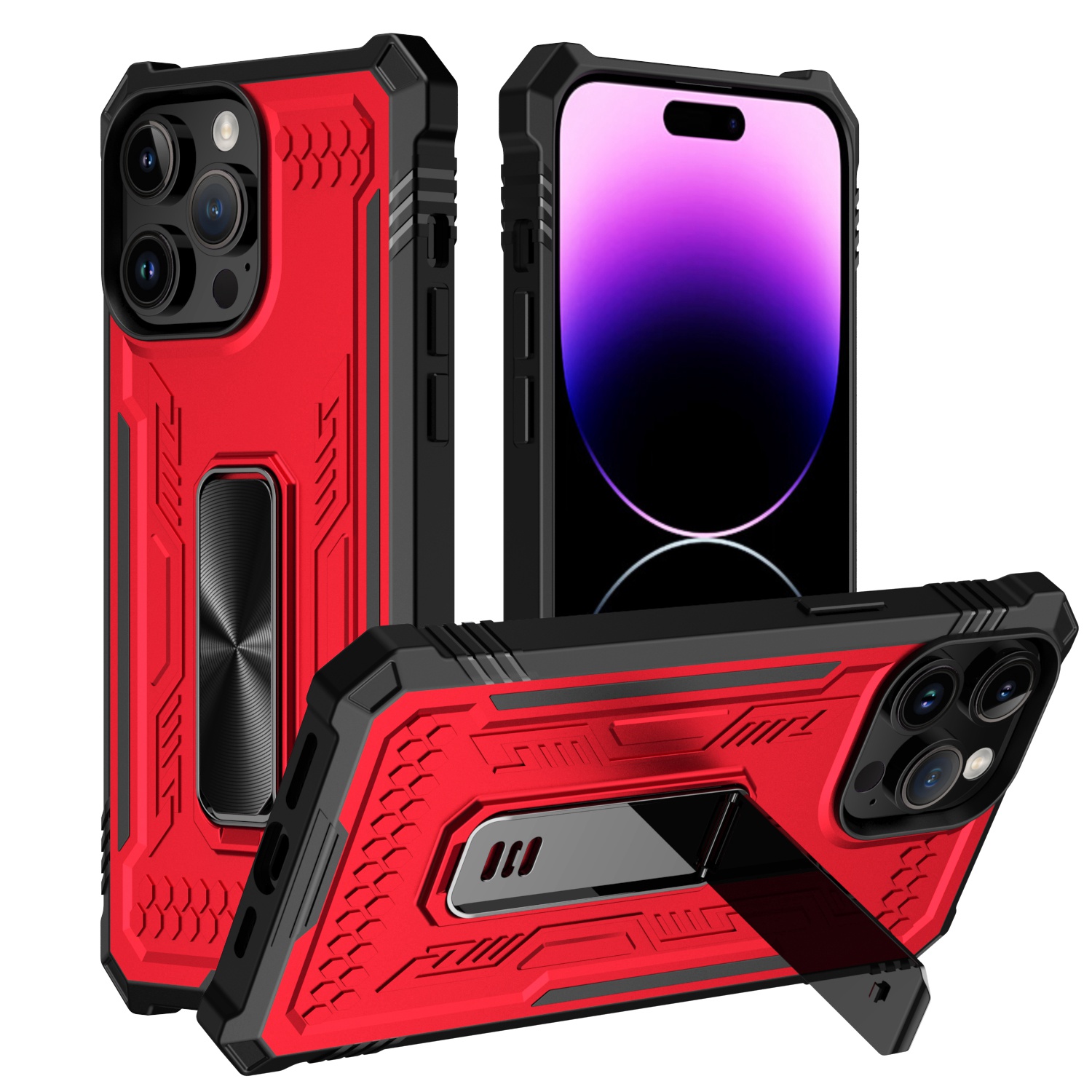 for iphone 15 pro mighty zinc oil kickstand with uv oil premium material hybrid red