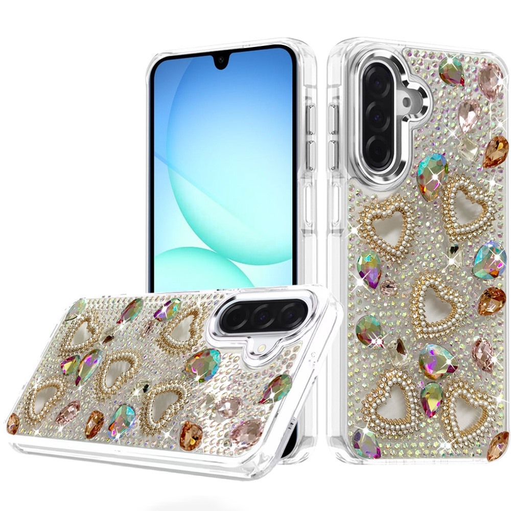 for samsung a17 5g luxury crystal heart rhinestones diamond bling hybrid case multicolor