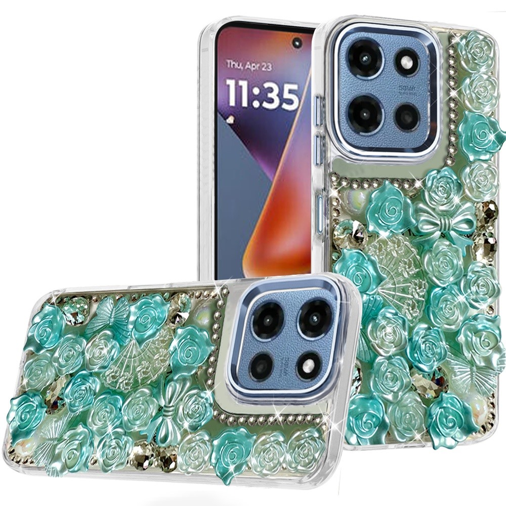 for moto g 5g 2025/2026 g play 2026 muti color floral bling stones ornaments case blue