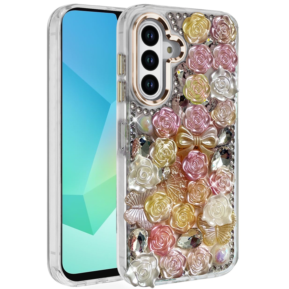 for samsung a16 5g muti color floral bling stones ornaments case orange