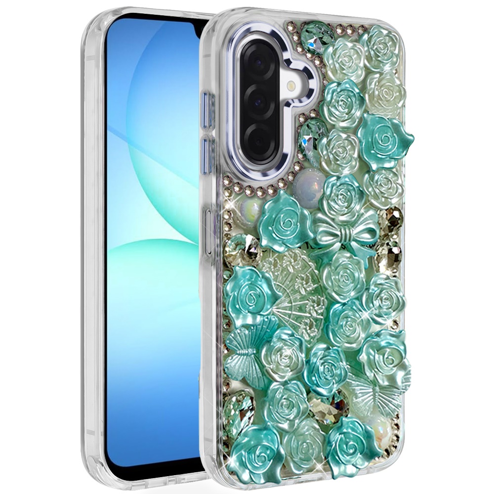 for samsung a17 5g muti color floral bling stones ornaments case blue