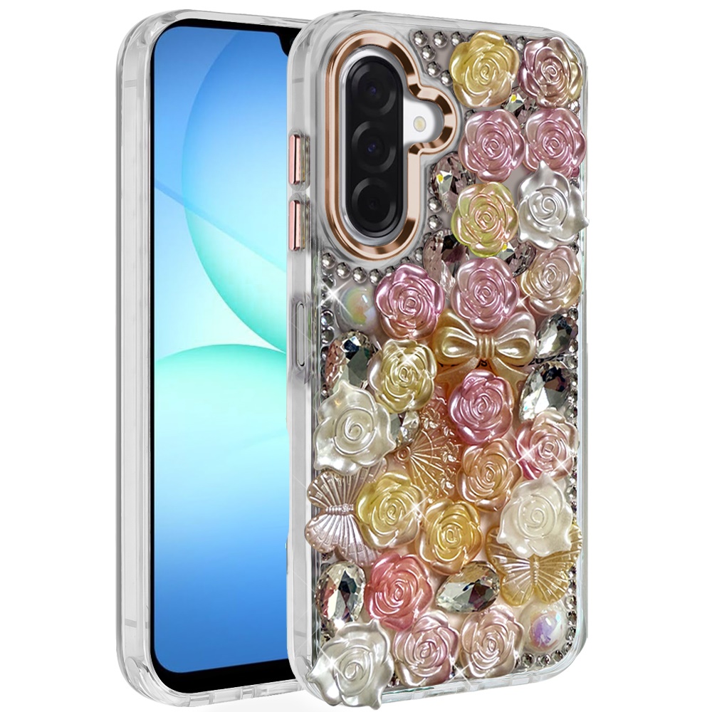 for samsung a17 5g muti color floral bling stones ornaments case orange