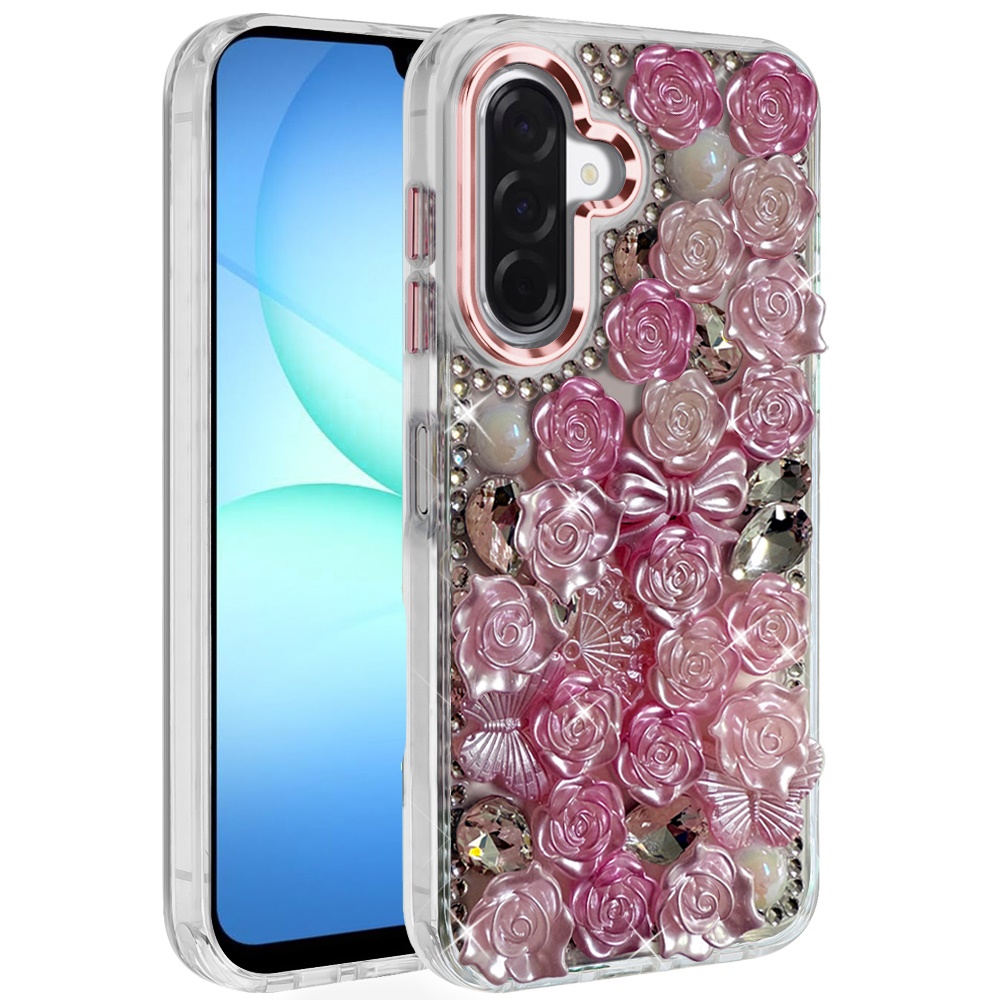for samsung a17 5g muti color floral bling stones ornaments case pink