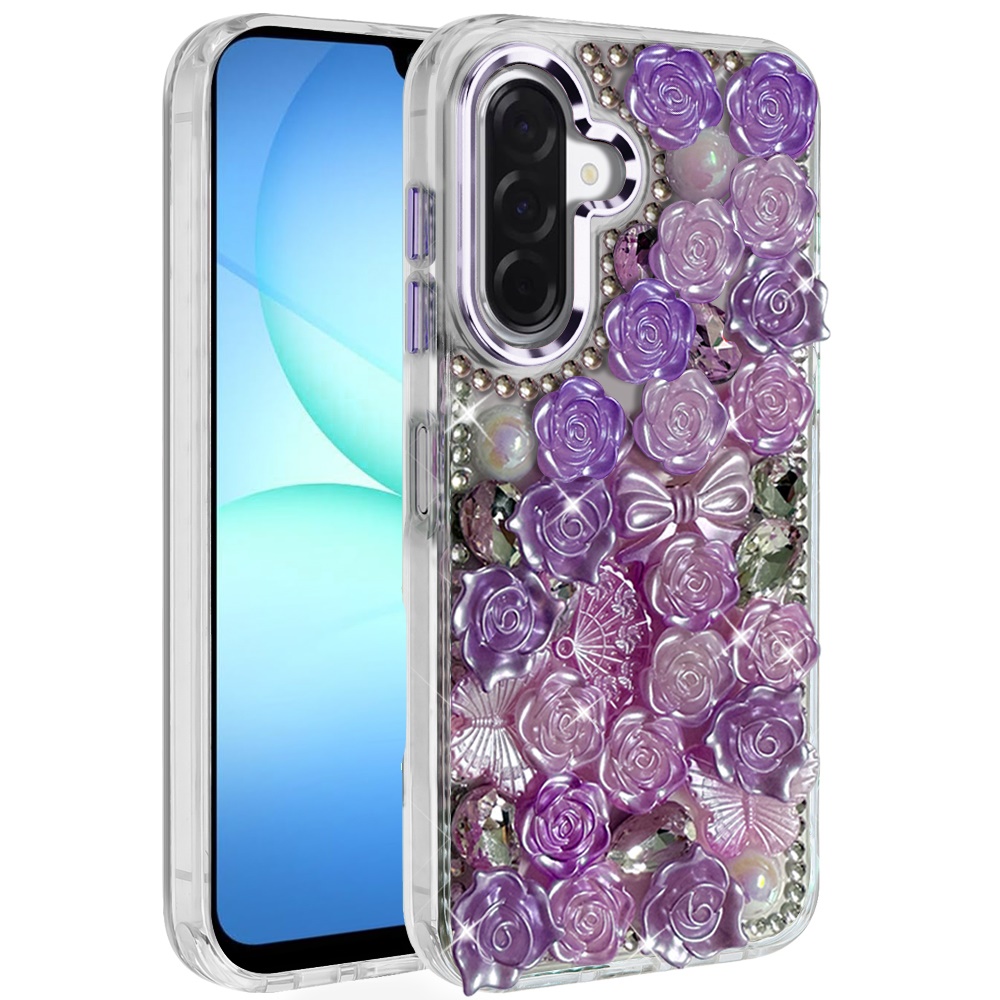 for samsung a17 5g muti color floral bling stones ornaments case purple