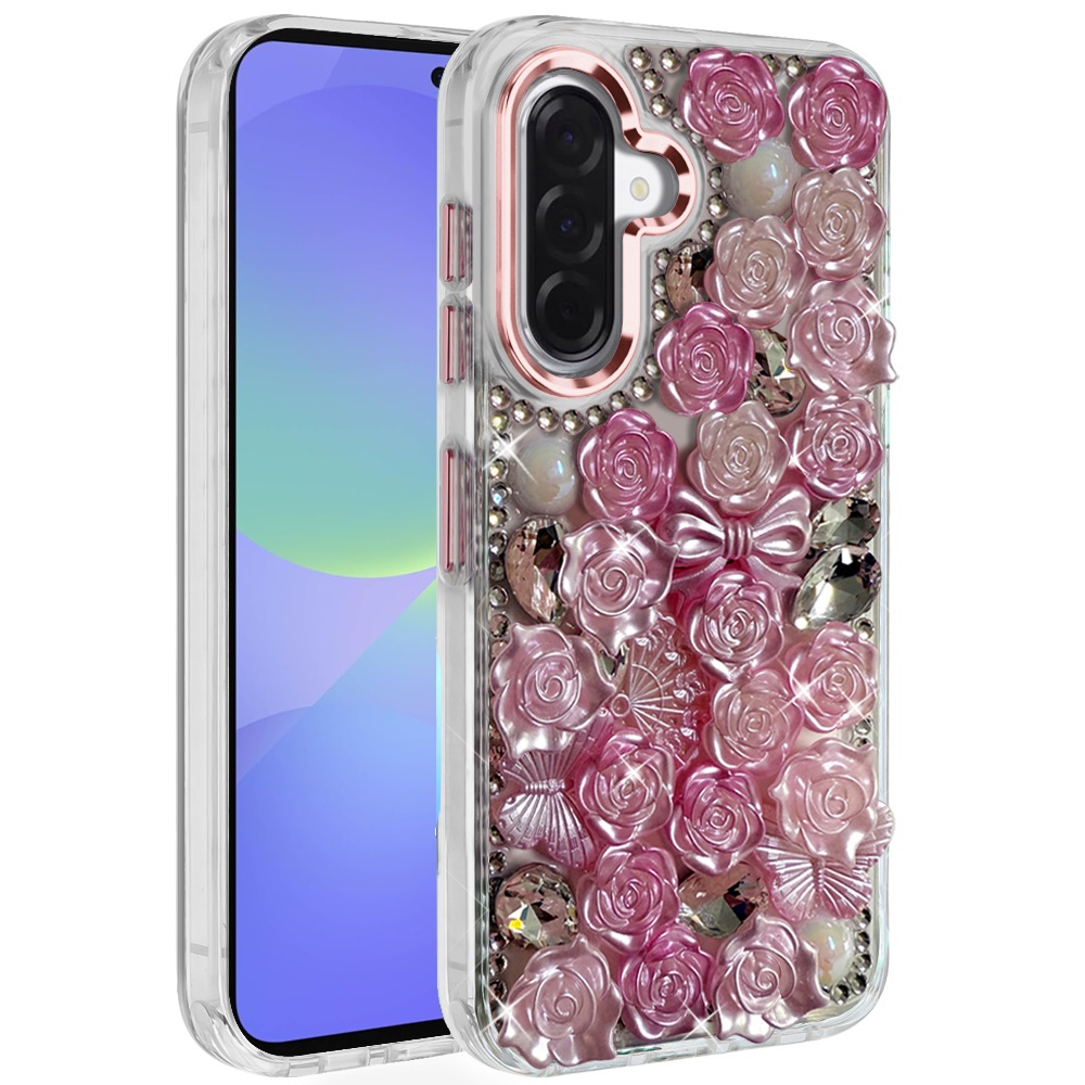 for samsung galaxy a37 muti color floral bling stones ornaments case pink