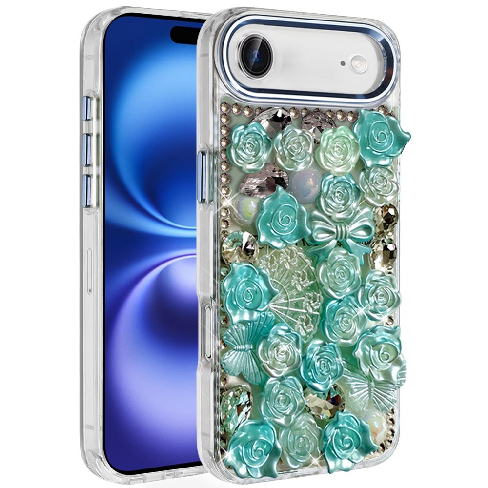 for iphone 17 air muti color floral bling stones ornaments case blue