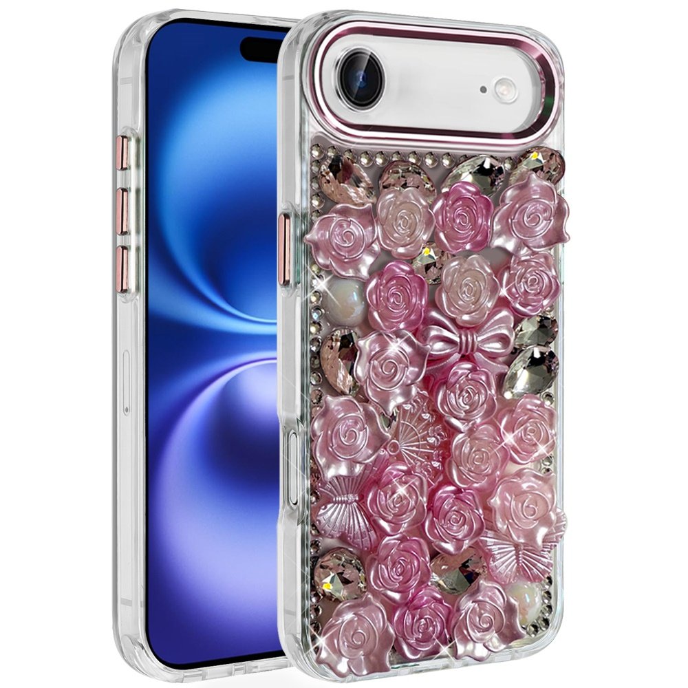 for iphone 17 air muti color floral bling stones ornaments case pink