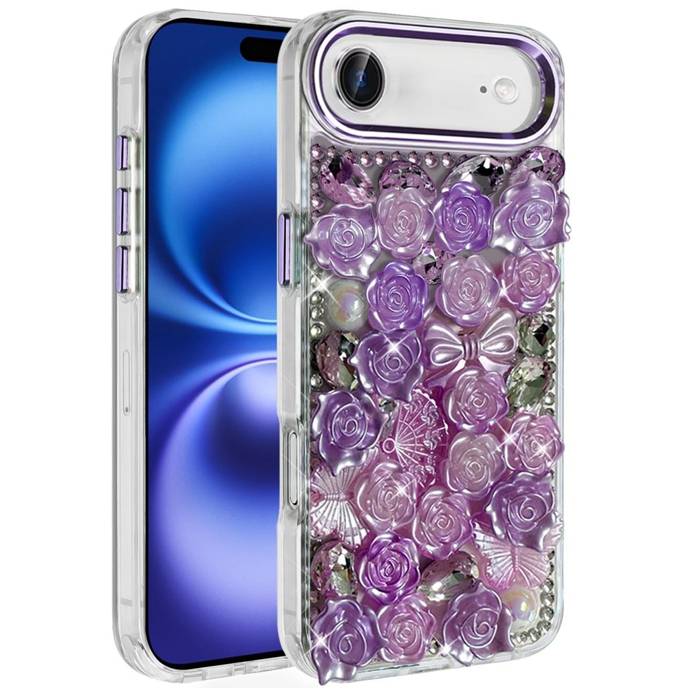 for iphone 17 air muti color floral bling stones ornaments case purple