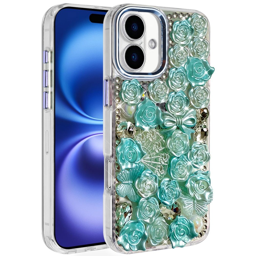 for iphone 17 muti color floral bling stones ornaments case blue