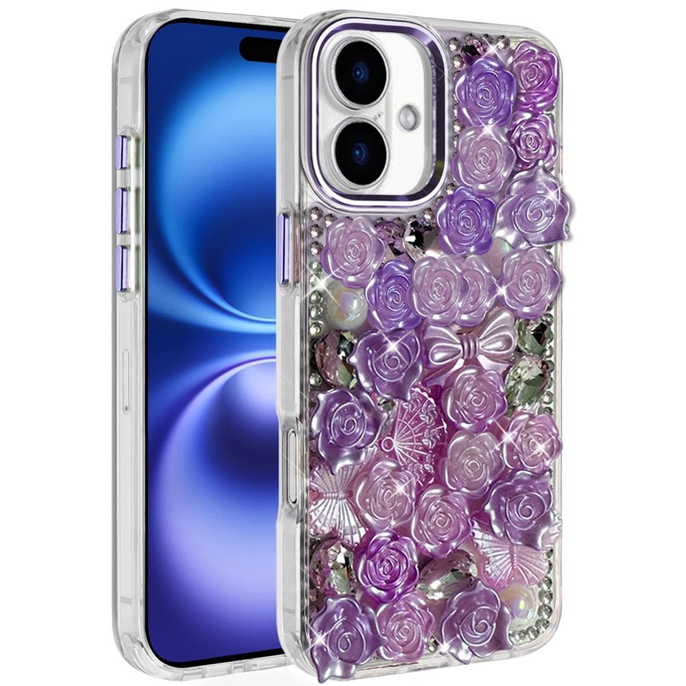 for iphone 17 muti color floral bling stones ornaments case purple