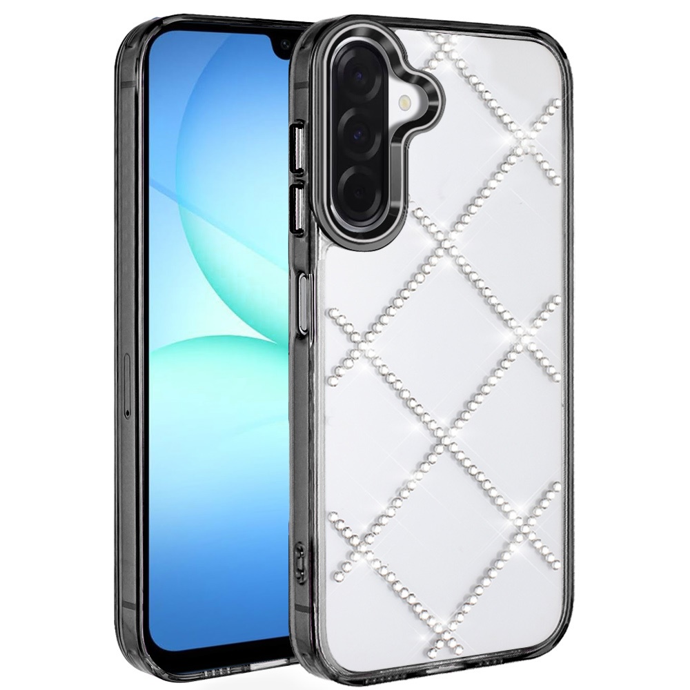 for samsung a17 5g gem glitter diamond transparent hard colorful tpu hybrid case black
