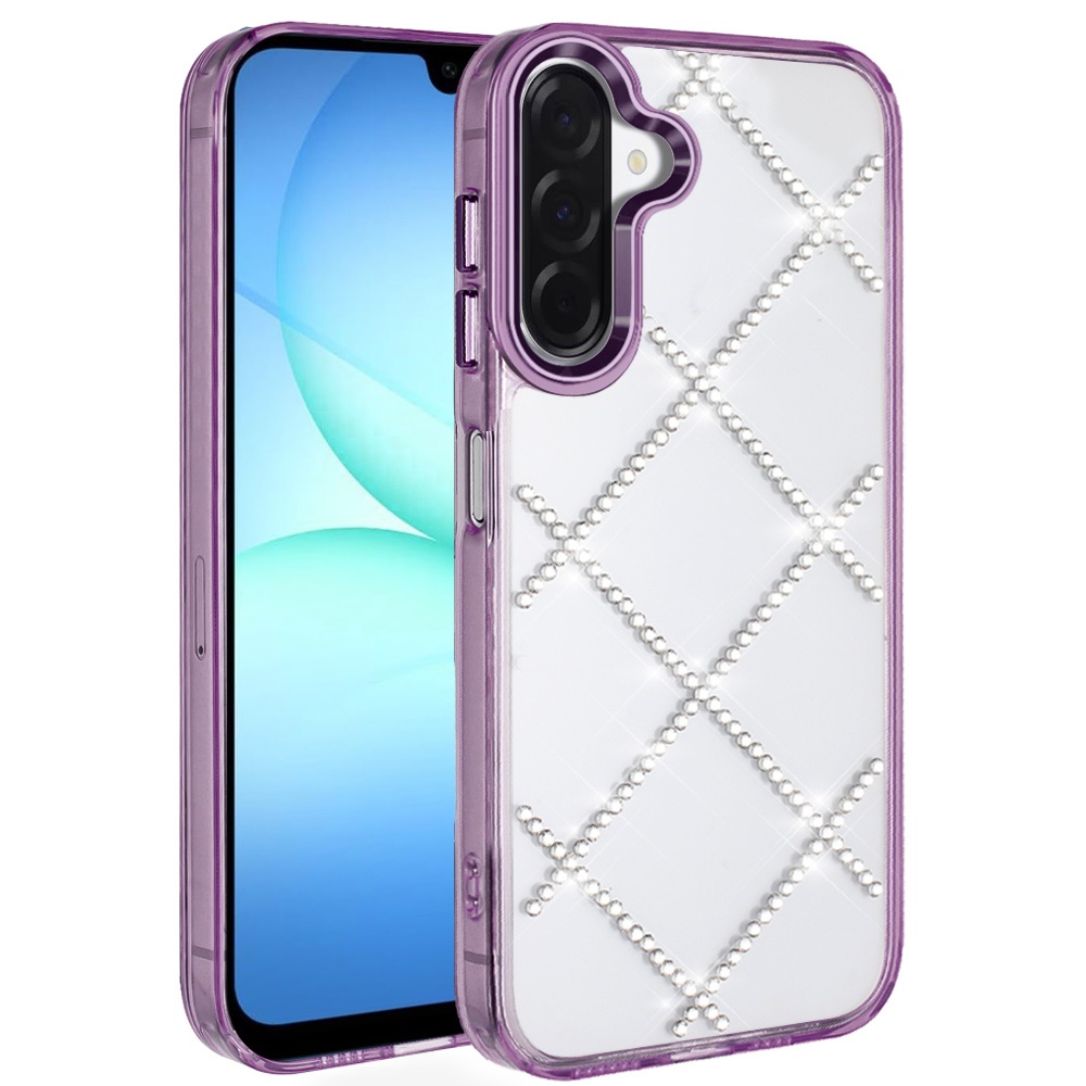 for samsung a17 5g gem glitter diamond transparent hard colorful tpu hybrid case dark purple