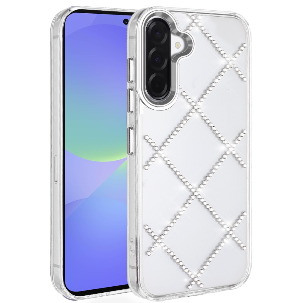 for samsung galaxy a37 gem glitter diamond transparent hard colorful tpu hybrid case silver