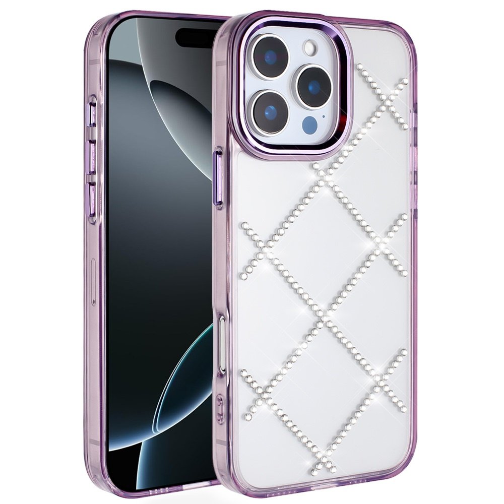 for iphone 16 pro max 6.9 gem glitter diamond transparent hard colorful tpu hybrid case dark purple