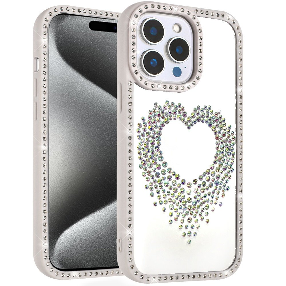 for ip15 pro max beautiful angel hearts glitter shimmer diamond edged hybrid case beige