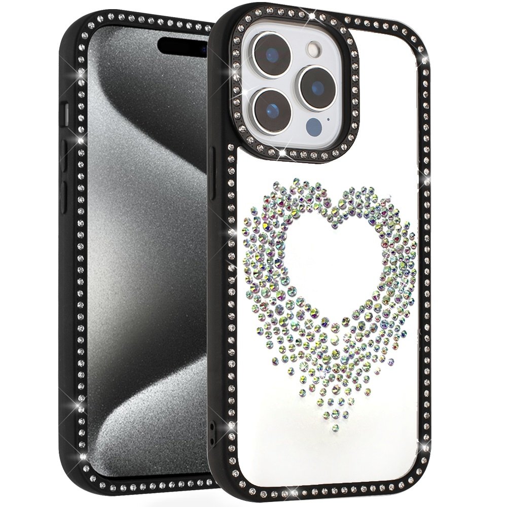 for ip15 pro max beautiful angel hearts glitter shimmer diamond edged hybrid case black