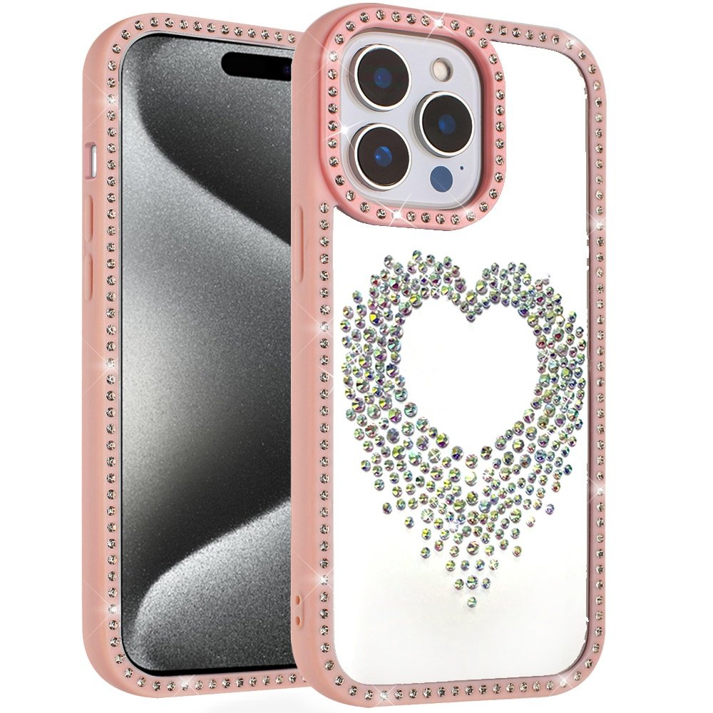 for ip15 pro max beautiful angel hearts glitter shimmer diamond edged hybrid case pink