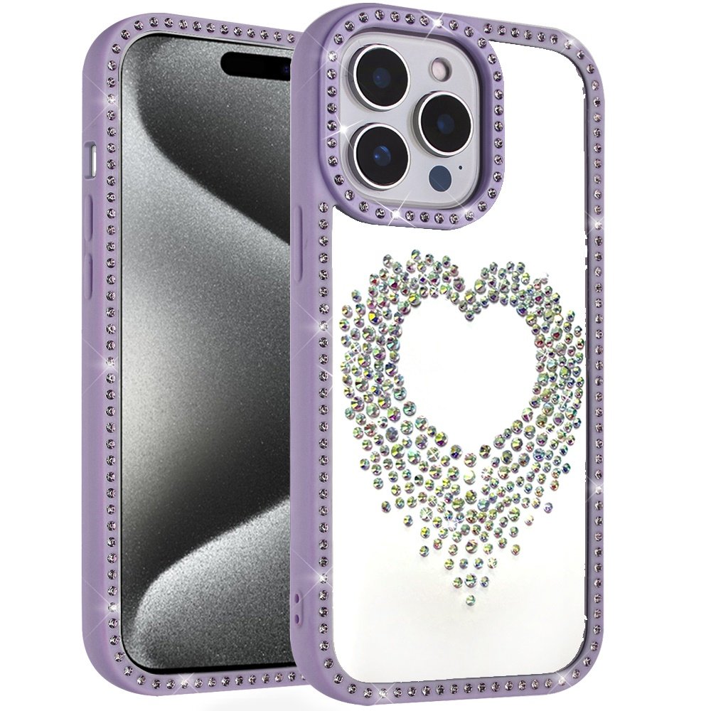 for ip15 pro max beautiful angel hearts glitter shimmer diamond edged hybrid case purple