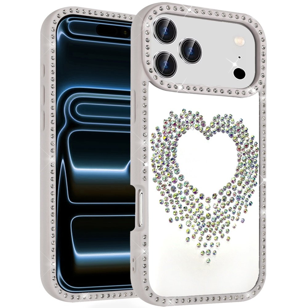for iphone 17 pro max beautiful angel hearts glitter shimmer diamond edged hybrid case beige