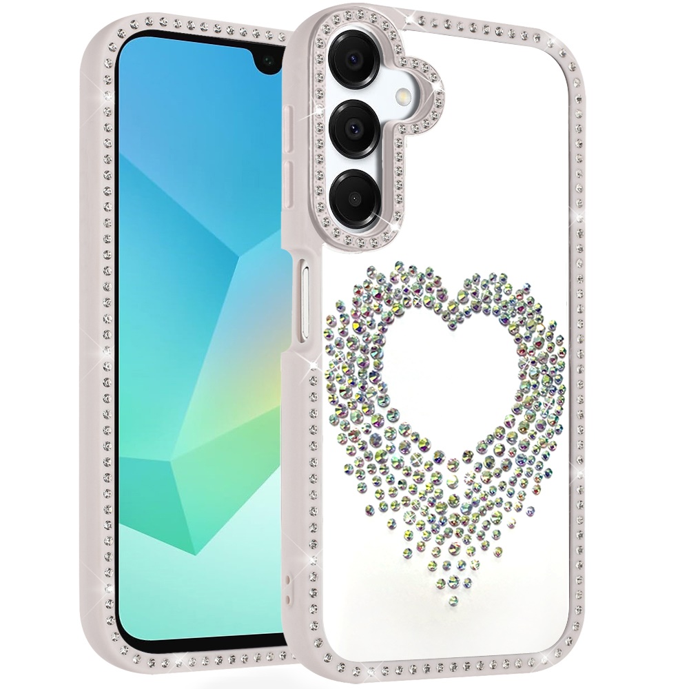 for samsung a16 5g beautiful angel hearts glitter shimmer diamond edged hybrid case beige