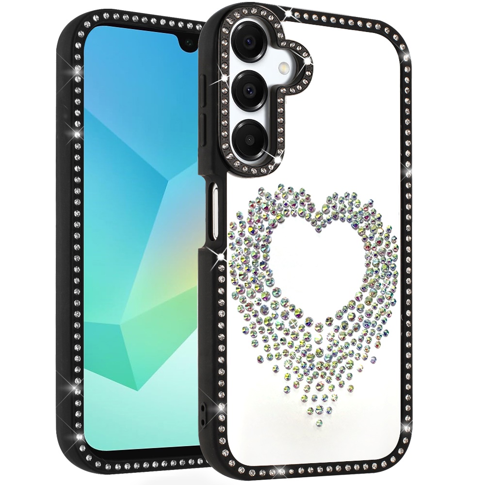 for samsung a16 5g beautiful angel hearts glitter shimmer diamond edged hybrid case black