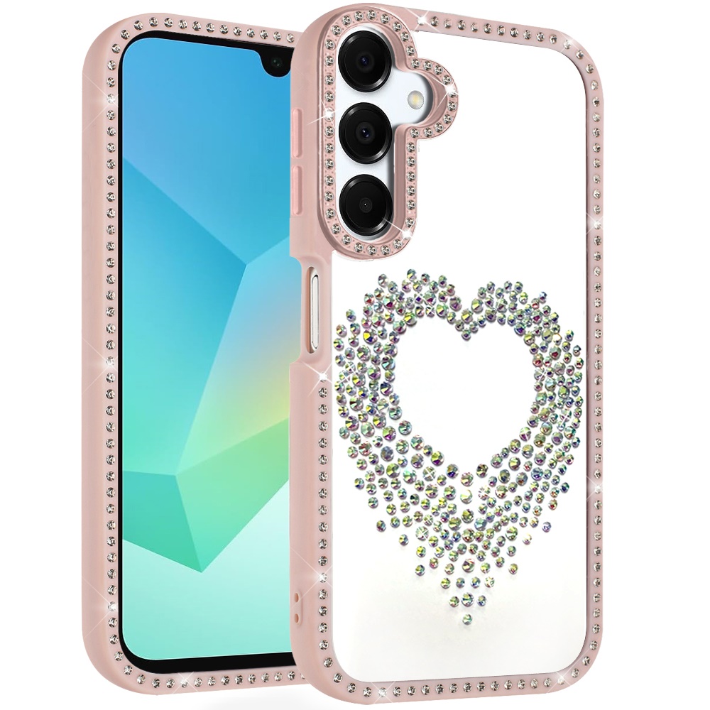 for samsung a16 5g beautiful angel hearts glitter shimmer diamond edged hybrid case pink