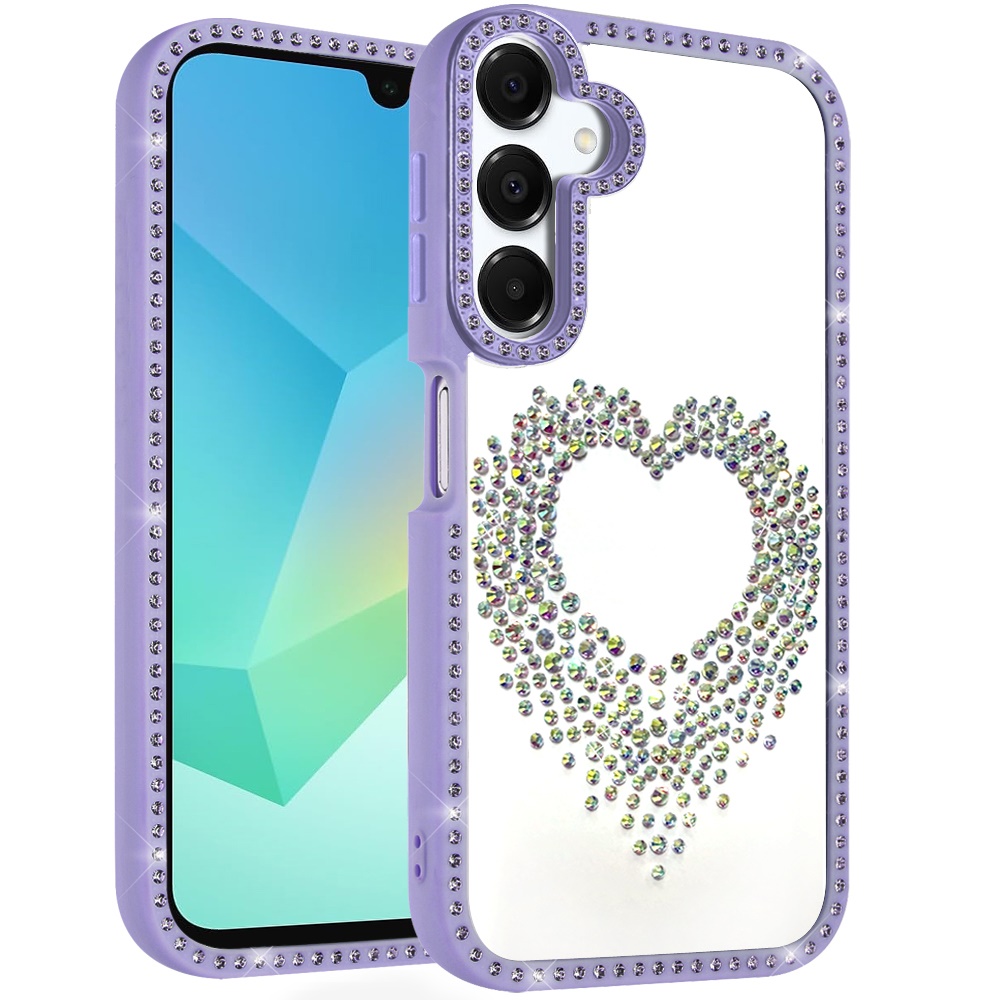 for samsung a16 5g beautiful angel hearts glitter shimmer diamond edged hybrid case purple