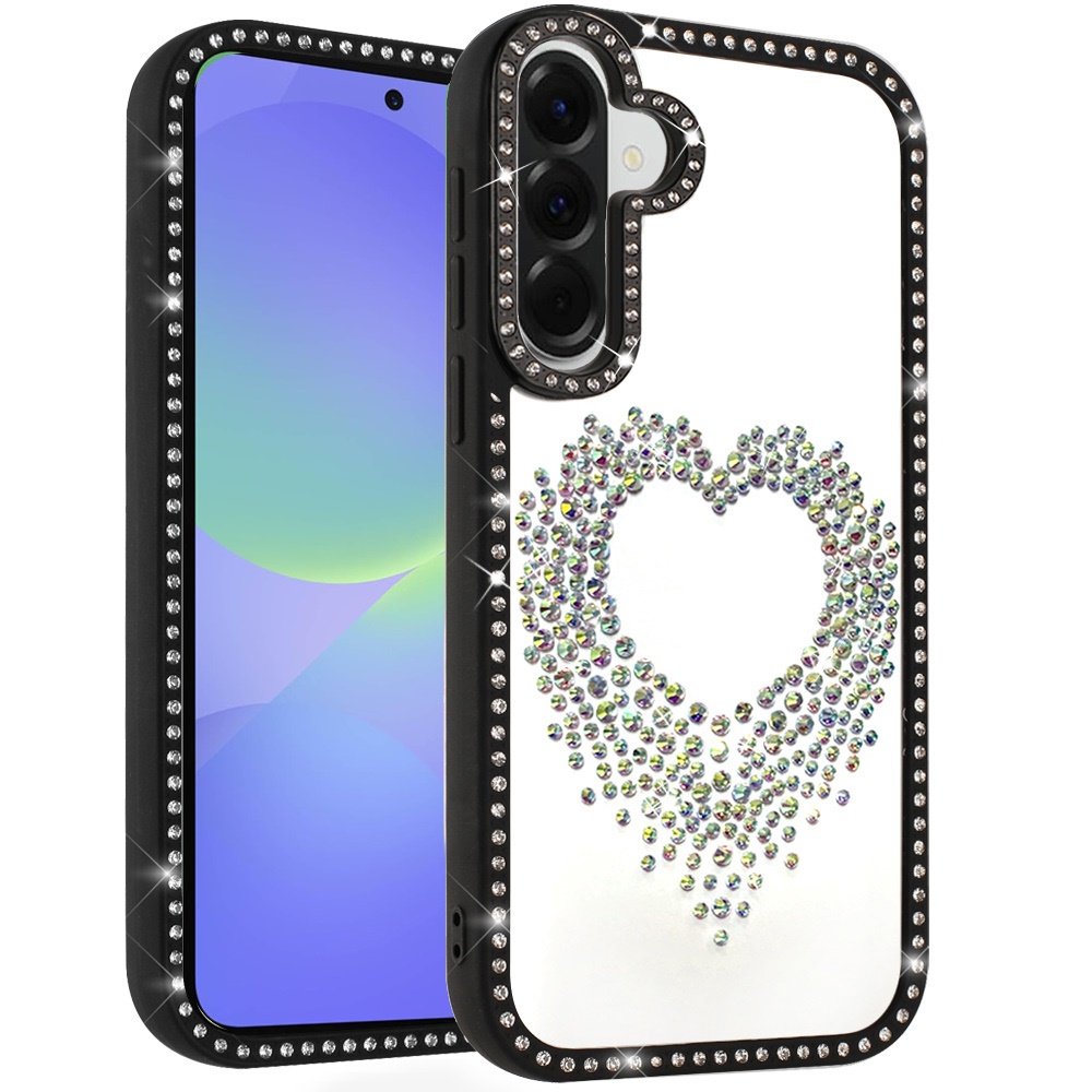 for samsung galaxy a37 beautiful angel hearts glitter shimmer diamond edged hybrid case black